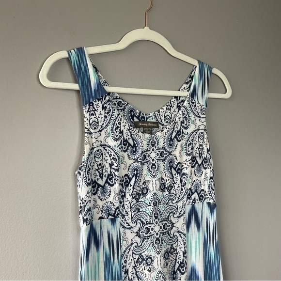 [xs] Tommy Bahama Floral White, Blue, and Teal Tropical Print Midi Sun Dress - Picture 4 of 8